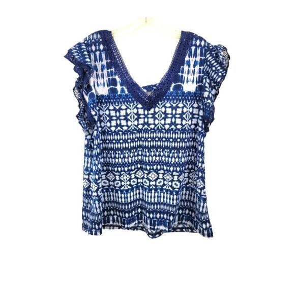 BOBBIE Brooks Blue and White Patterned Top - Picture 1 of 6